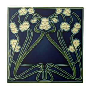 Keramikfliese - Jugendstil Vergissmeinnicht Elfenb