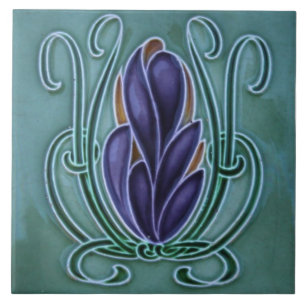 Keramikfliese -- Lila Blumen im Jugendstil-Design