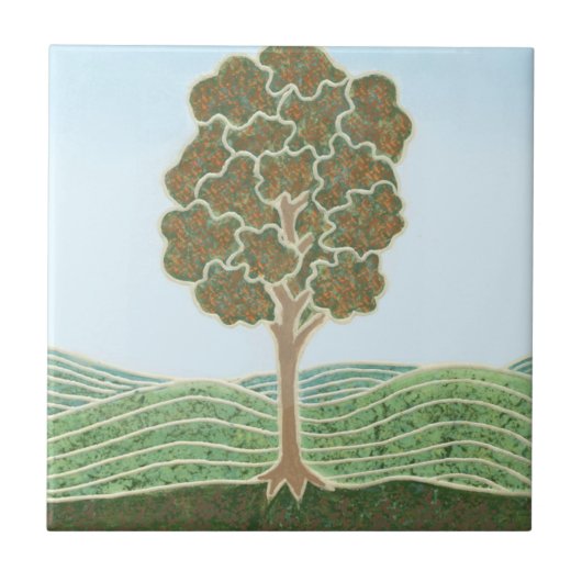 Keramikfliese mit Herbstbaum-Motiv (Vorderseite)