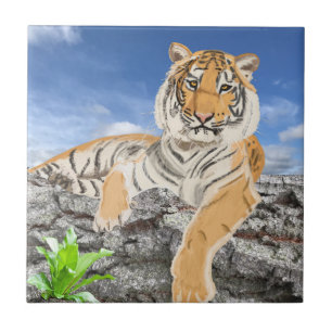 Keramikfliese mit liegendem Tiger