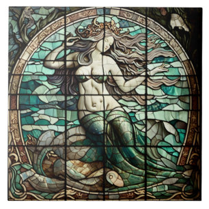Keramikfliese mit Meerjungfrau-Mosaik