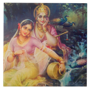 Keramikfliese mit Radha und Krishna