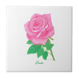 Keramikfliese mit rosa Rose und Text