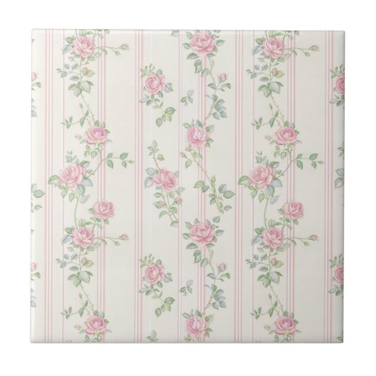 Keramikfliese mit rosa Rosenblütenmuster (Vorderseite)
