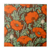 Keramikfliese mit rotem Mohnblumenmuster im Vintag (Vorderseite)