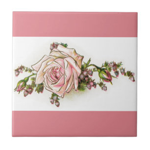 Keramikfliese mit viktorianischer rosa Rose und Kn