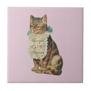 KERAMIKFLIESE MIT VINTAGE-"SCHOKOLADE"-KATZE