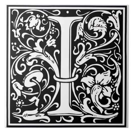 Keramikfliese - Monogramm Alphabet I schwarz Weiß (Vorderseite)