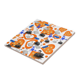 Keramikfliese, Orange Herzen Schwan Blaue Sterne Fliese