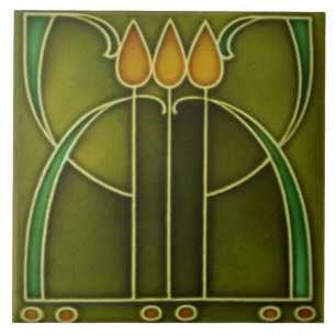 Keramikfliese - Rand Drei Tulpen Jugendstil
