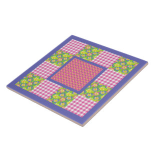 Keramikfliese: Rosa: Primeln, Tupfen, Gingham Fliese