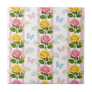 Keramikfliese Rosa und gelbe Rosen Floralstreifen