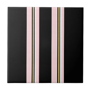 Keramikfliese Rosa & Weiß Gold Schwarz Streifen