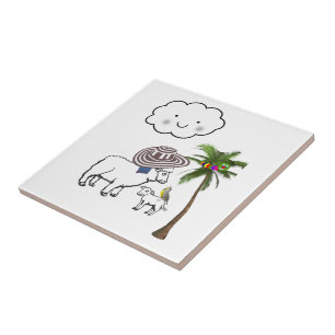Keramikfliese, Schaf, Wolken, Palme Fliese