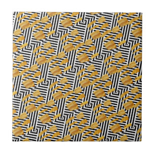 Keramikfliese Schwarz-Weiß-Streifen Gold-Muster