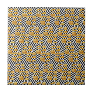 Keramikfliese Schwarz-Weiß-Streifen Gold-Muster