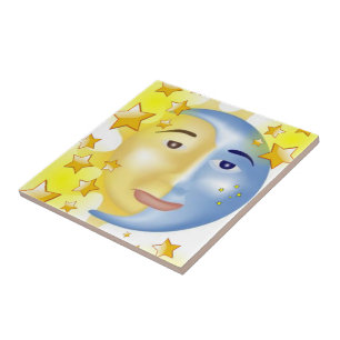 Keramikfliese Sonne Mond Gelb Sterne