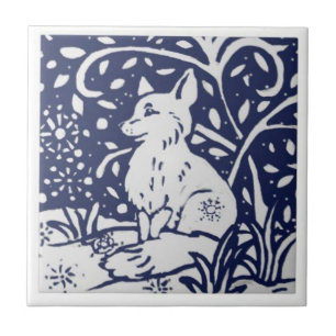 Keramikfliese - Vintage Blau und Weiß Fuchs