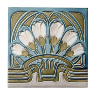 Keramikfliese - Vintage Weiße Tulpen Art Nouveau