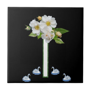 Keramikfliese Weiße Schwan-Blumenmuster