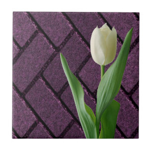 Keramikfliese Weiße Tulpe Lila Blumenmuster