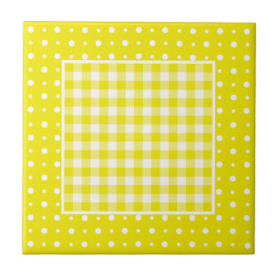 Keramikfliese Zitrone, Gingham-Karo und Punkte