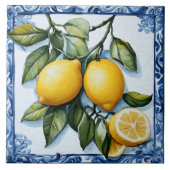 Keramikfliese Zitrone mit klassischer blauer Umran (Vorderseite)