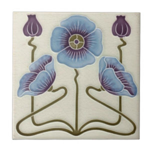 Keramikfliesen - Blaue Mohnblumen Fliese