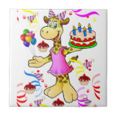 Keramikfliesen-Giraffe-Happy-Birthday-Torte Fliese (Vorderseite)