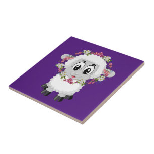 Keramikfliesen Schaf Blumen Lila Fliese