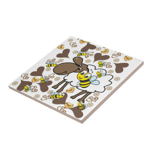Keramikfliesen Schaf Hummel Braun Herzen Fliese