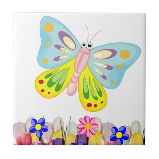 Keramikfliesen Tulpen Florale Butterfly Fliese (Vorderseite)