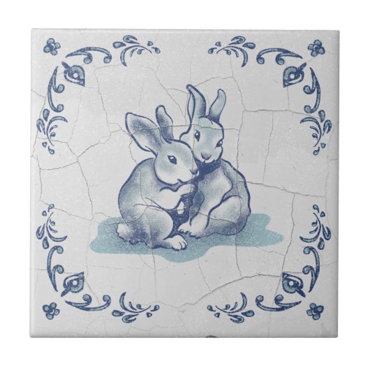 Keramikfreundliche Kaninchen Delft Fliese (Vorderseite)