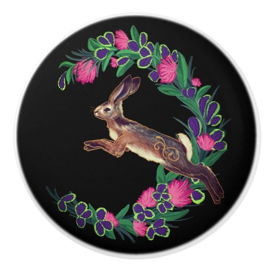 Keramikknauf Halbmond-März-Hase (Vorderseite)