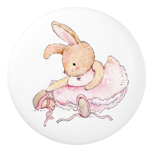 Keramikknöpfe - Kaninchen-Ballerina in Rosa Keramikknauf (Vorderseite)