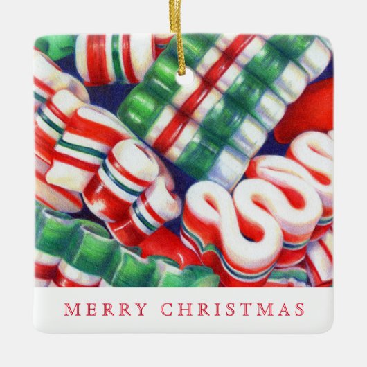 KERAMIKSCHMUCK IN FORM VON SCHLEIFEN-ZUCKERSTANGEN KERAMIKORNAMENT (Vorderseite)