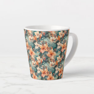 Keramiktasse mit auffälligem tropischem Hibiskusdr Milchtasse