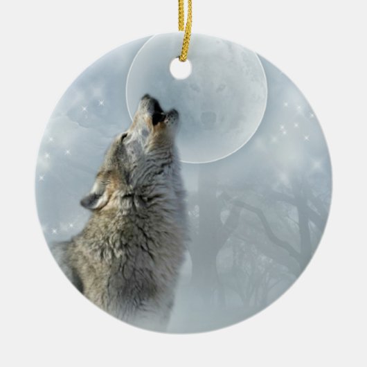 Keramikverzierung des Wolf-blauen Mondes Keramik Ornament (Vorne)