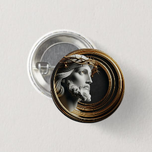 Keramischer Jesus mit göttlichem Blick in den Himm Button