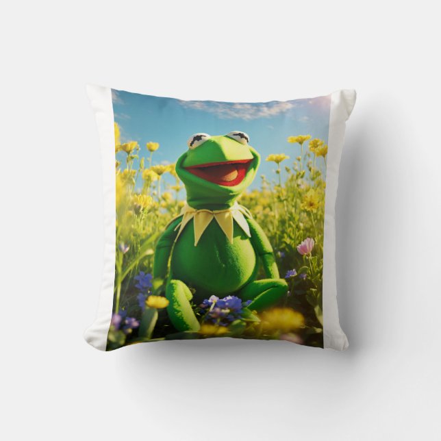 Kermit den Frosch, glücklich, leicht. Kissen (Vorderseite)