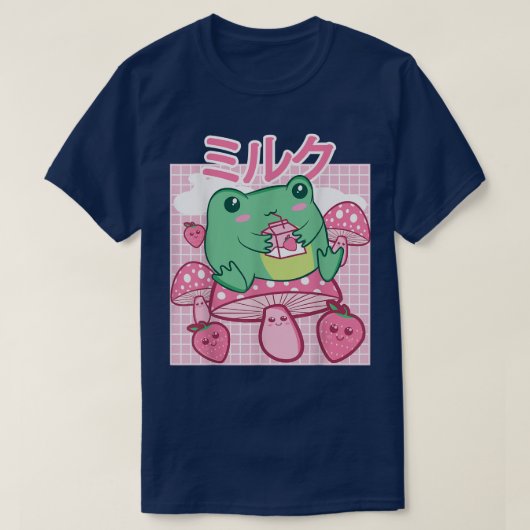 Kernästhetische Kawaii Frog Drinking Japanisch T-Shirt (Design vorne)