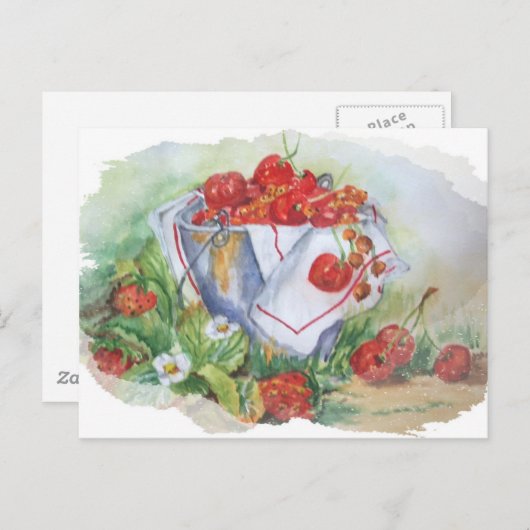 KERNE UND STRAWBERRIEN IN EINEM EISENRUSTBUCKET POSTKARTE (Vorne/Hinten)