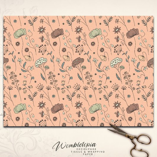 Kerne Wildblumen Pfirsich Fuzz mit Sage Green Seidenpapier