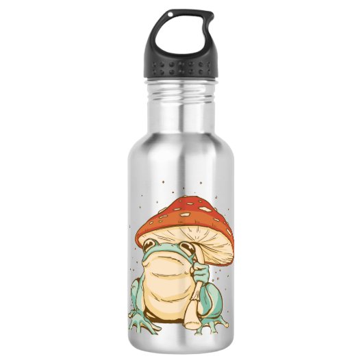 Kernfrosch mit Pilz Edelstahlflasche (Vorderseite)