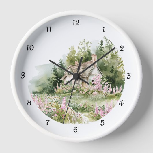 Kerngehäuse Hütte Watercolor Wall Clock Uhr (Vorderseite)