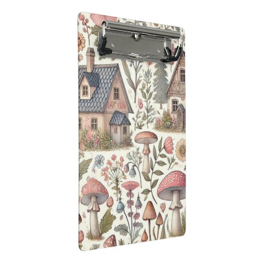 Kerngehäuse Pilz- und Blumenmuster Mini Klemmbrett (Schrägansicht)