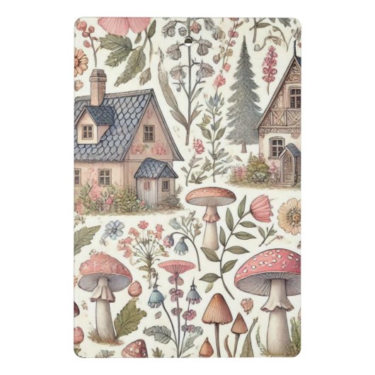 Kerngehäuse Pilz- und Blumenmuster Mini Klemmbrett (Rückseite)