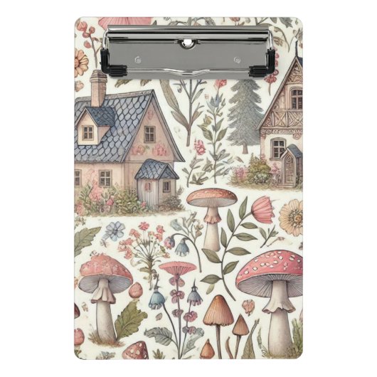 Kerngehäuse Pilz- und Blumenmuster Mini Klemmbrett (Vorderseite)