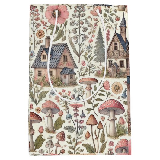 Kerngehäuse Pilz- und Blumenmuster Mittlere Geschenktüte (Vorderseite)