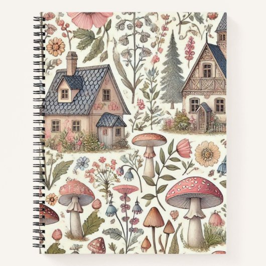 Kerngehäuse Pilz- und Blumenmuster Notizblock (Vorderseite)